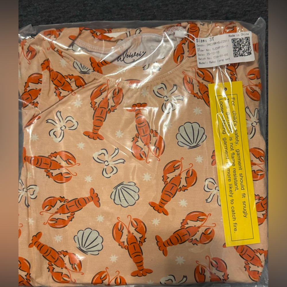 Peach Lobster & Seashell Print Long sleeve and Pants Bamboo Pajama Set